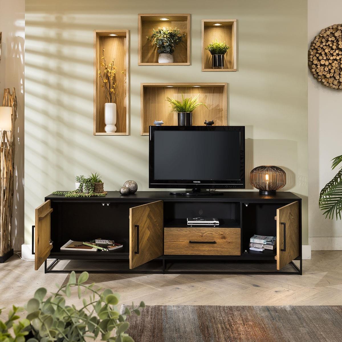 Gemini Solid Wood Parquet TV Stand 200cm