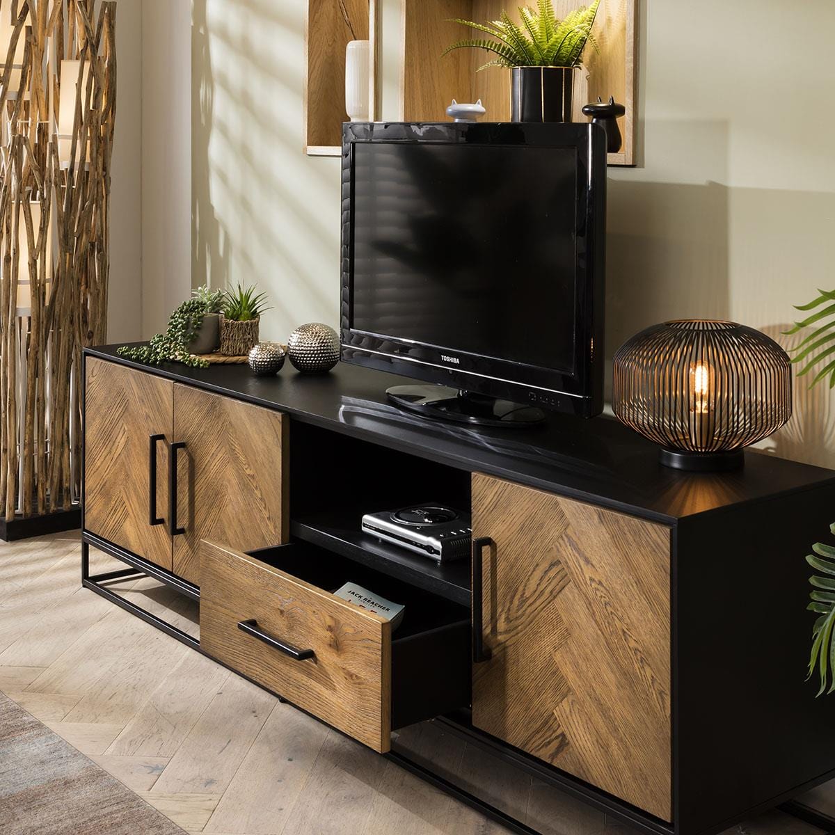 Gemini Solid Wood Parquet TV Stand 200cm