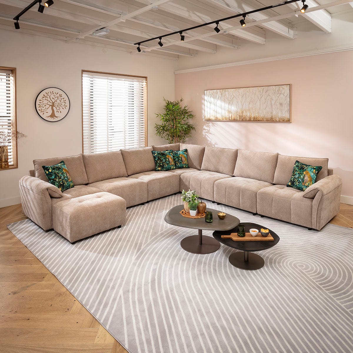 Jasmin Large 7 Seater Modular Corner Sofa Beige 323x323cm 17
