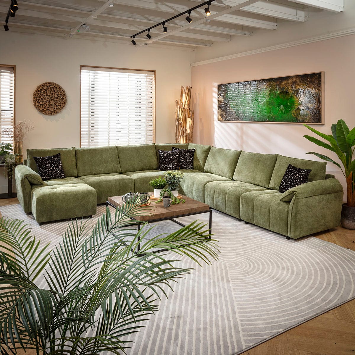 Jasmin Large 7 Seater Modular Corner Sofa Green 323x323cm 17