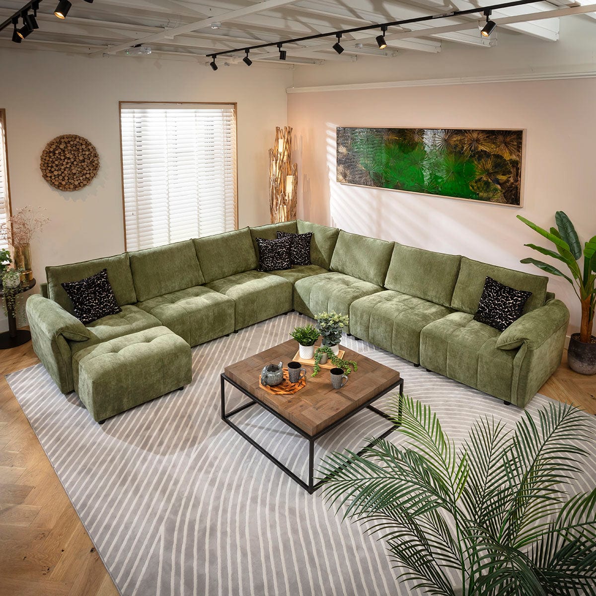 Jasmin Large 7 Seater Modular Corner Sofa Green 323x323cm 17
