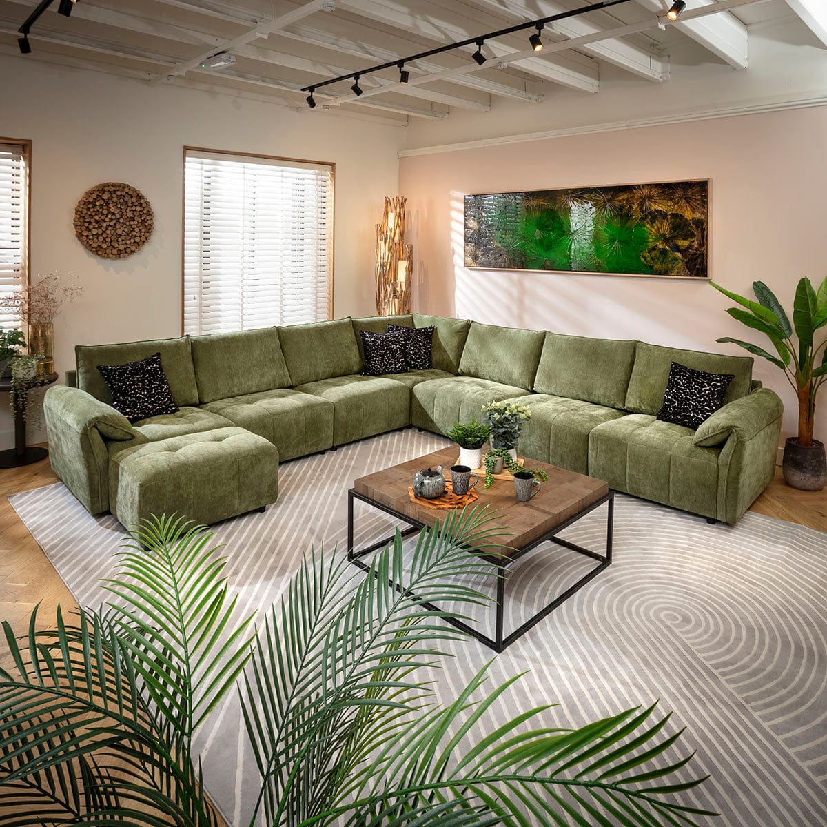 Jasmin Large 7 Seater Modular Corner Sofa Green 323x323cm 17