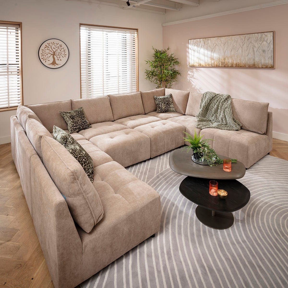 Jasmin Large 8 Seater Modular U-Shape Corner Sofa Beige 320x235cm 18B