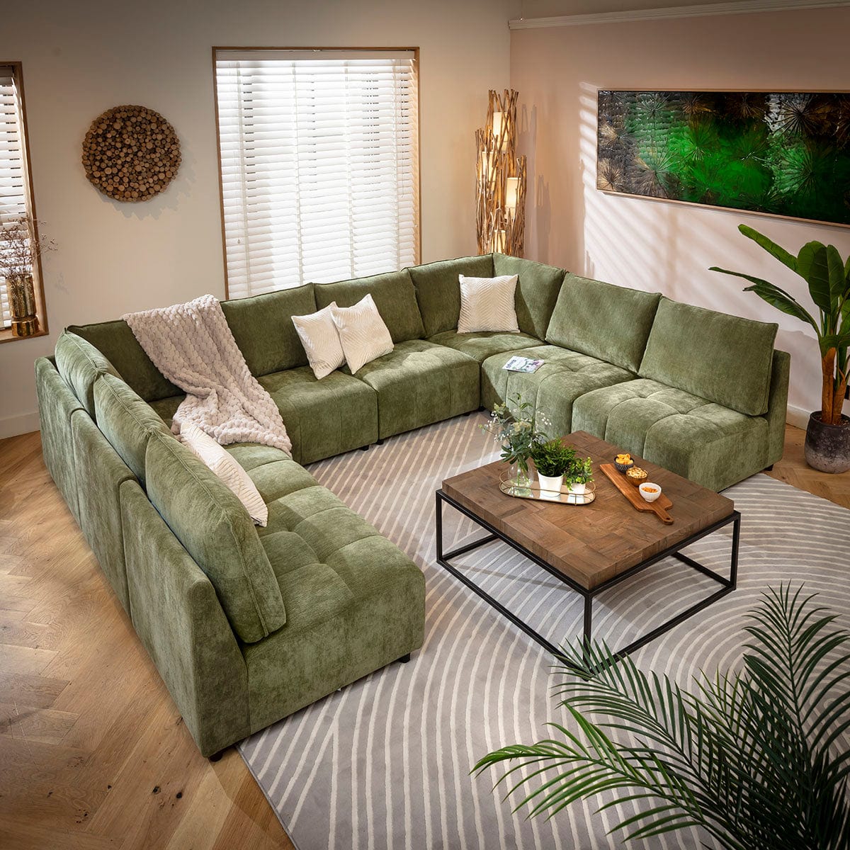 Jasmin Large 8 Seater Modular U-Shape Corner Sofa Green 320x235cm 18