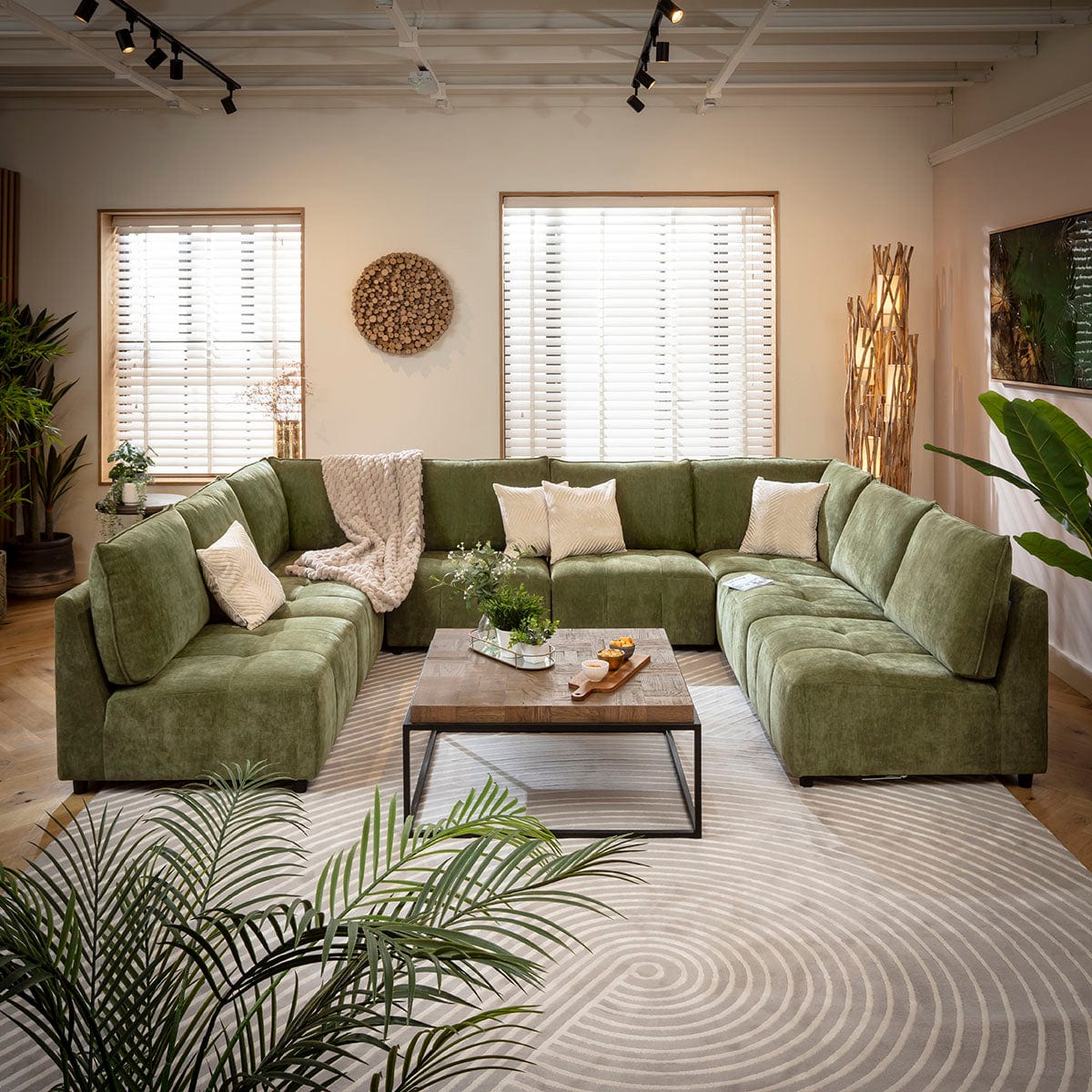 Jasmin Large 8 Seater Modular U-Shape Corner Sofa Green 320x235cm 18