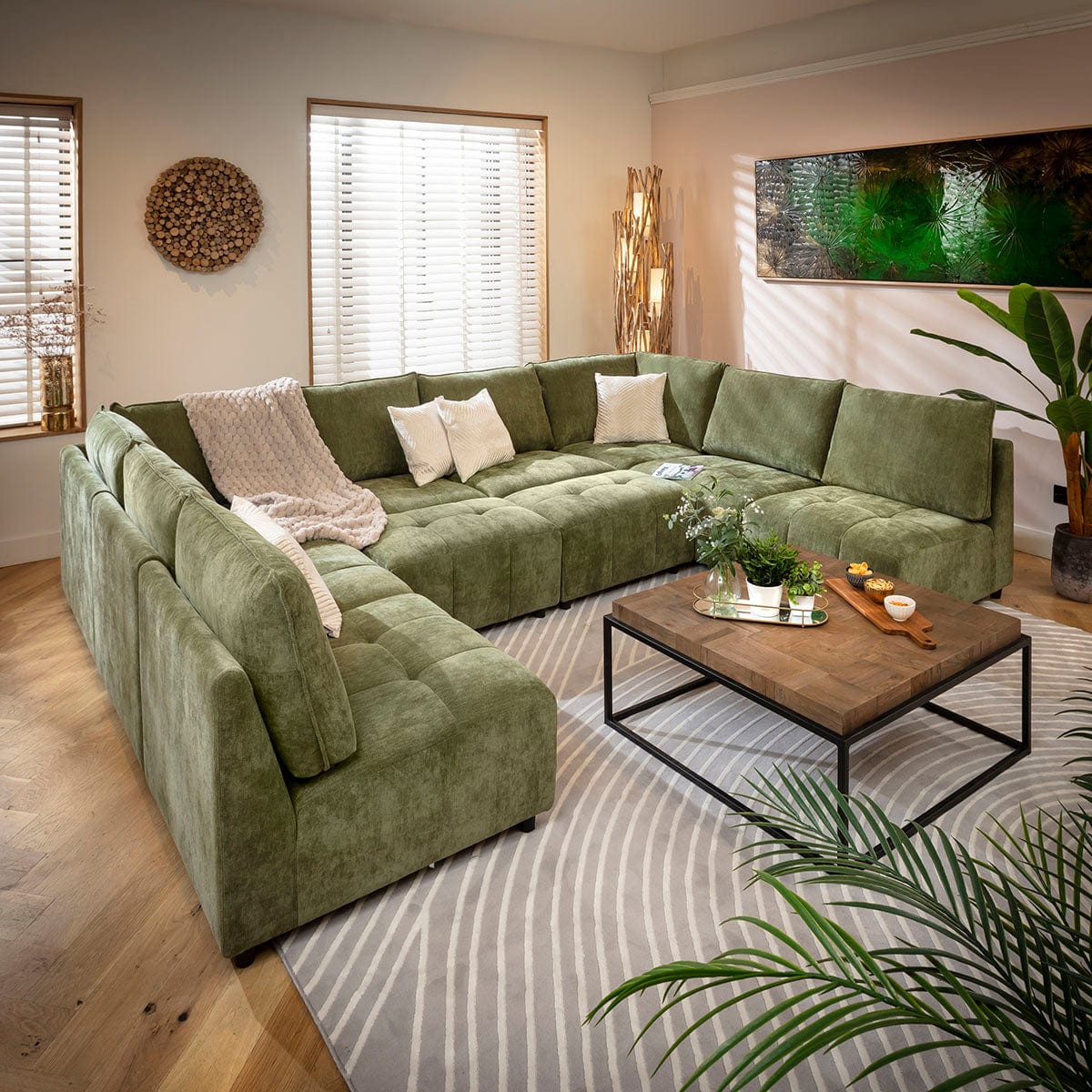 Jasmin Large 8 Seater Modular U-Shape Corner Sofa Green 320x235cm 18B