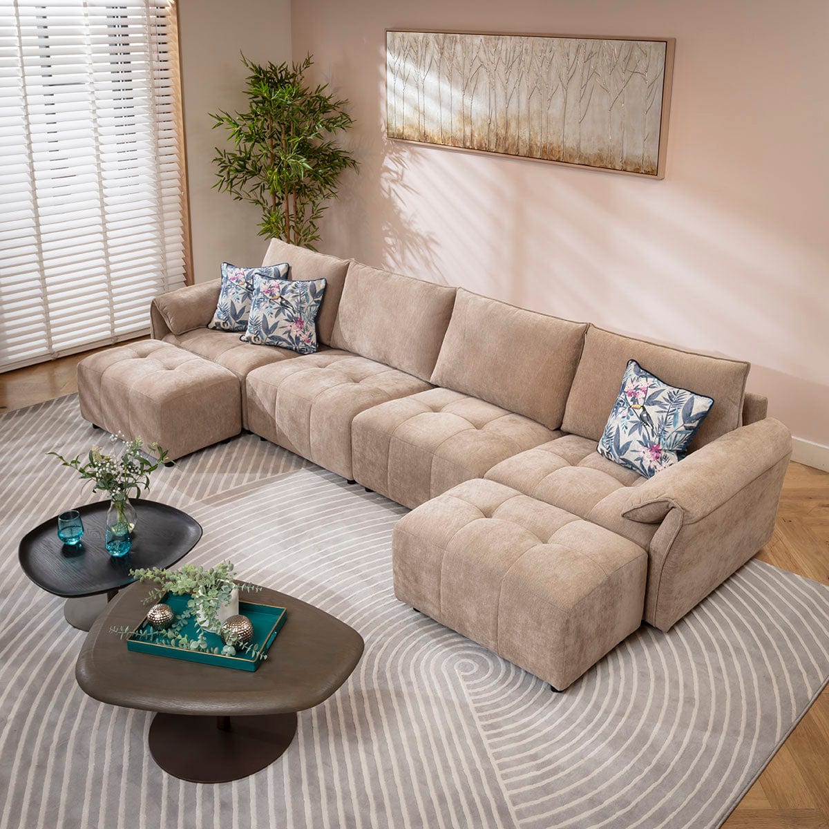 Jasmin Large Modern 4 Seater Modular Chaise Sofa Settee Beige 323x138cm 7