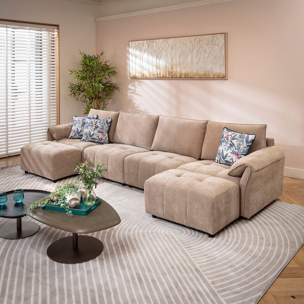 Jasmin Large Modern 4 Seater Modular Chaise Sofa Settee Beige 323x138cm 7