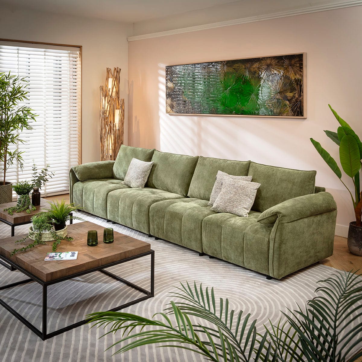 Jasmin Large Modern 4 Seater Modular Sofa Settee Green 323x88cm 16