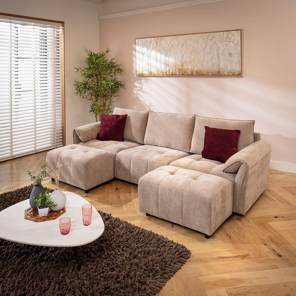 Jasmin Modern 3 Seater Modular U-Shape Chaise Sofa Beige 251x138cm 4