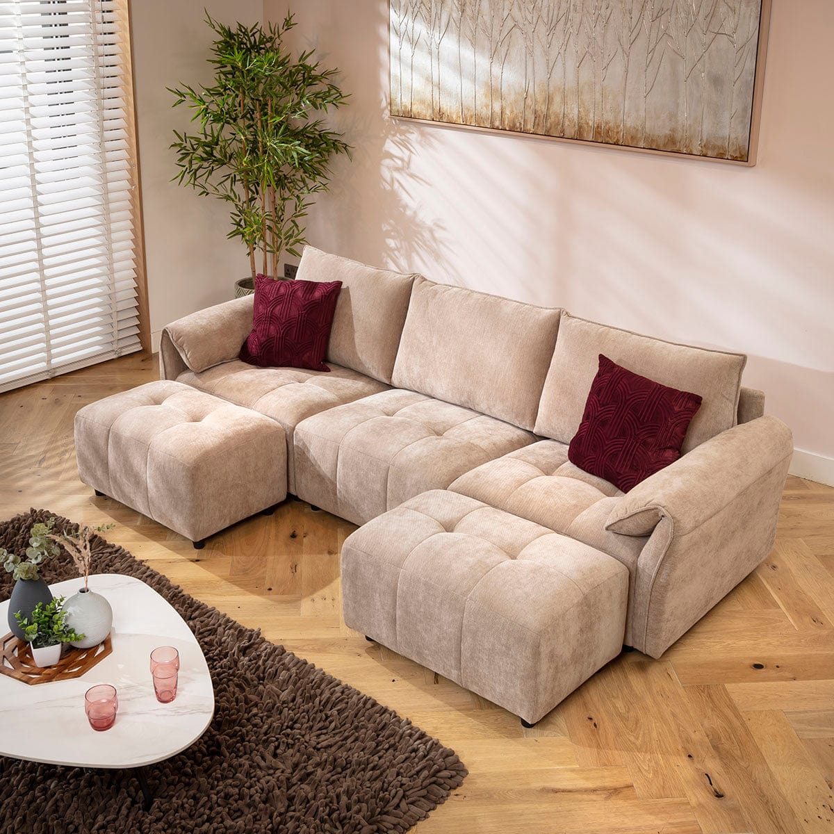 Jasmin Modern 3 Seater Modular U-Shape Chaise Sofa Beige 251x138cm 4