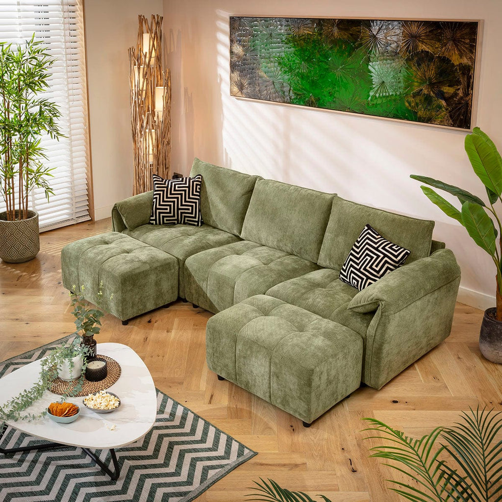 Jasmin Modern 3 Seater Modular U-Shape Chaise Sofa Green 251x138cm 4