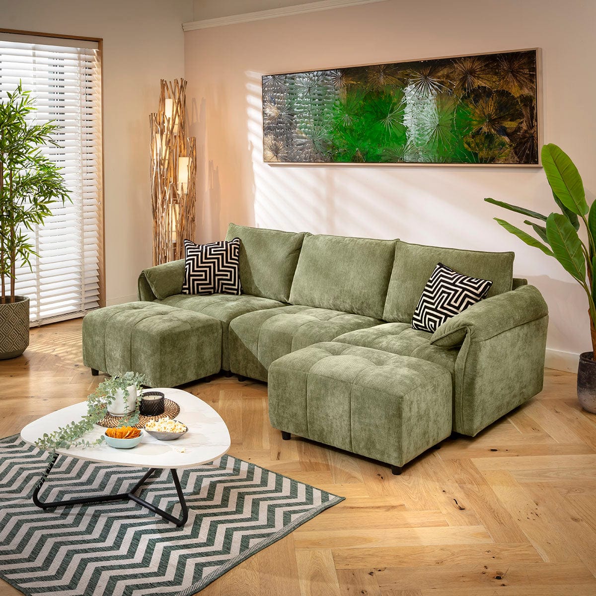 Jasmin Modern 3 Seater Modular U-Shape Chaise Sofa Green 251x138cm 4