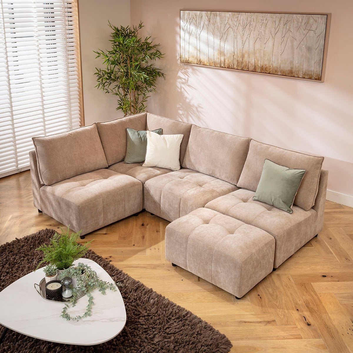 Jasmin Modern 4 Seater Modular Corner Sofa Beige 235x160cm 20