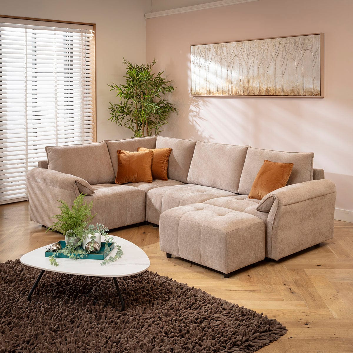 Jasmin Modern 4 Seater Modular Corner Sofa Beige 248x173cm 5