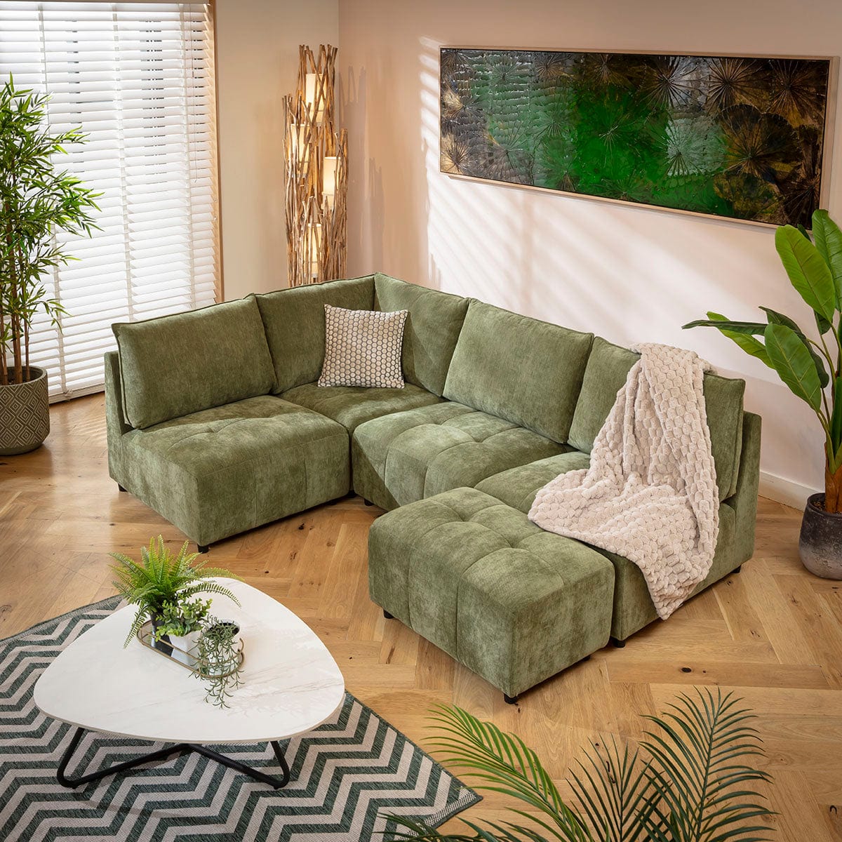 Jasmin Modern 4 Seater Modular Corner Sofa Green 235x160cm 20