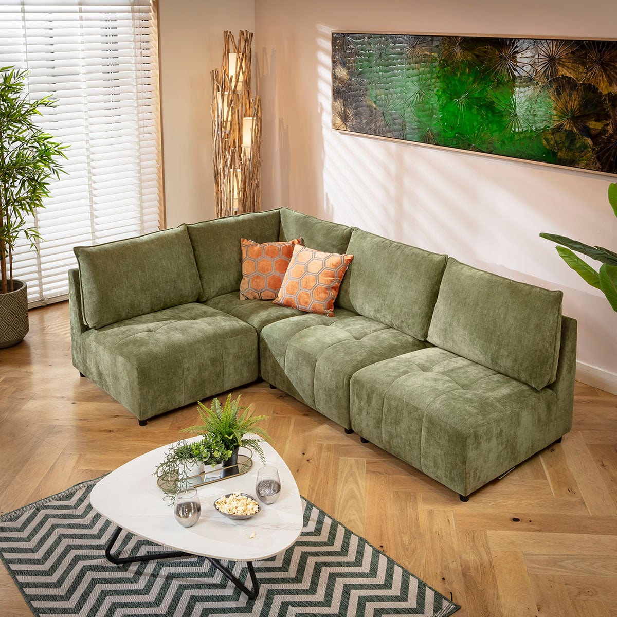 Jasmin Modern 4 Seater Modular Corner Sofa Green 235x160cm 22