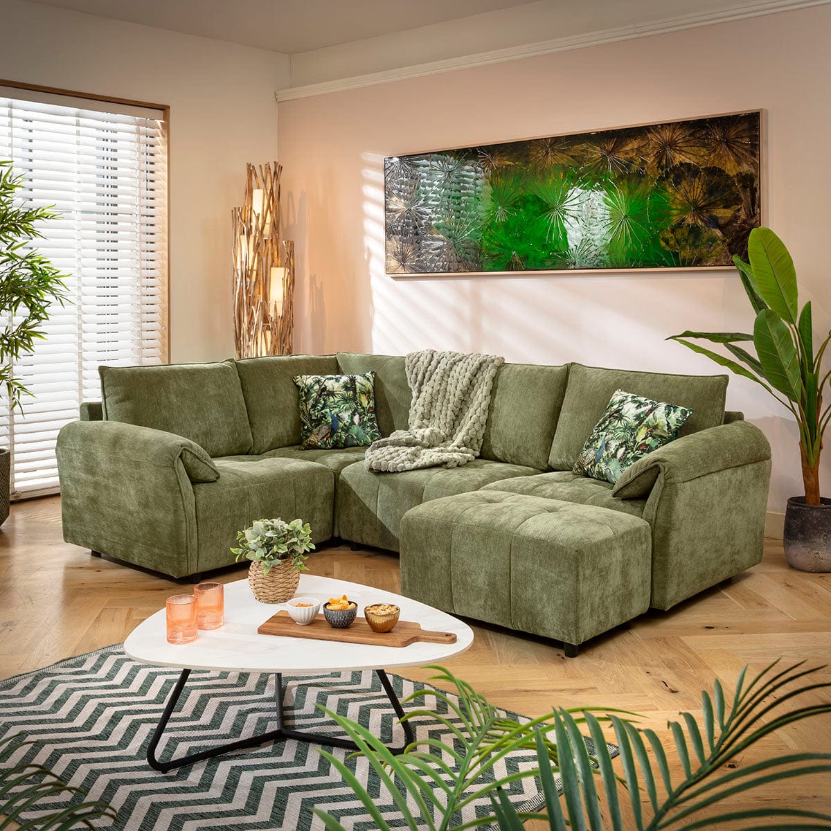 Jasmin Modern 4 Seater Modular Corner Sofa Green 248x173cm 5