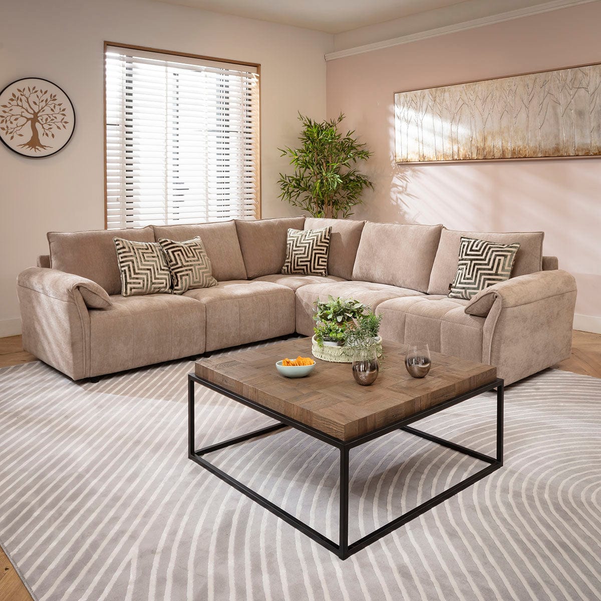 Jasmin Modern 5 Seater Modular Corner Sofa Beige 248x248cm 14