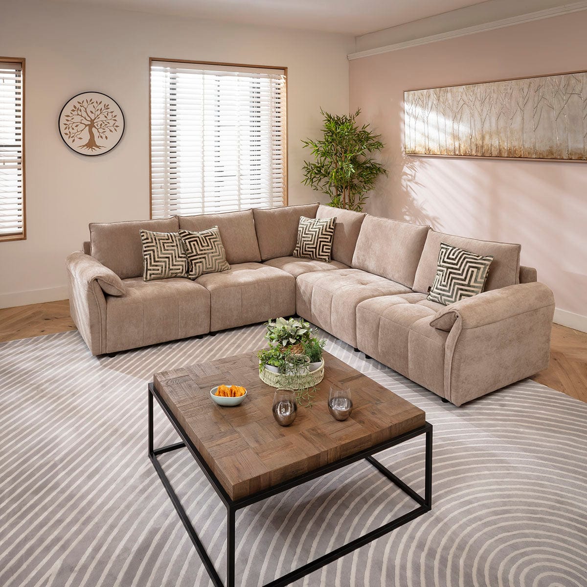 Jasmin Modern 5 Seater Modular Corner Sofa Beige 248x248cm 14