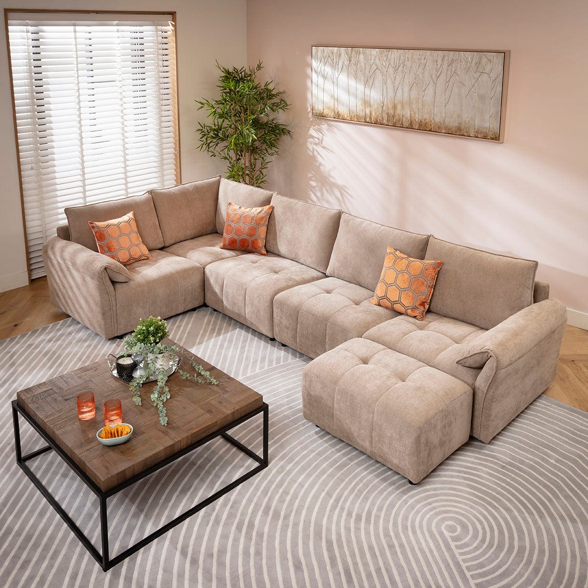 Jasmin Modern 5 Seater Modular Corner Sofa Beige 323x173cm 8