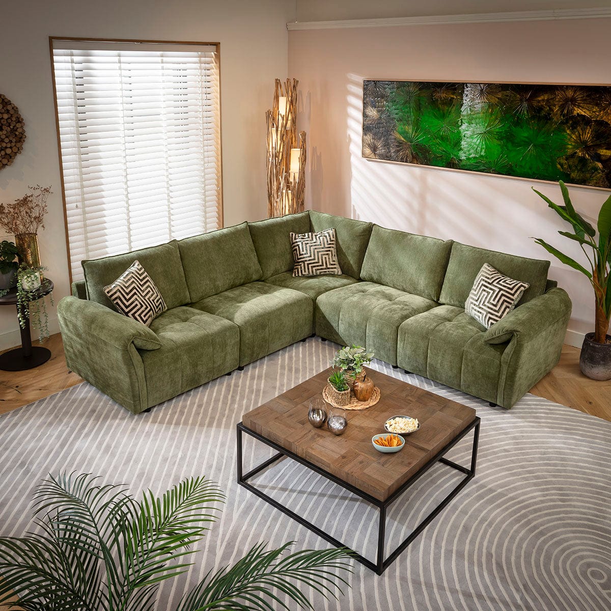 Jasmin Modern 5 Seater Modular Corner Sofa Green 248x248cm 14