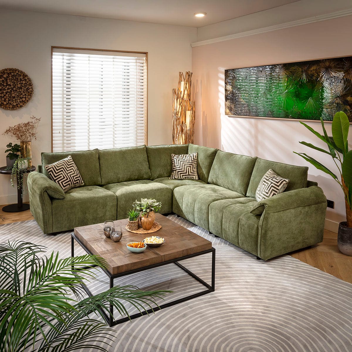 Jasmin Modern 5 Seater Modular Corner Sofa Green 248x248cm 14