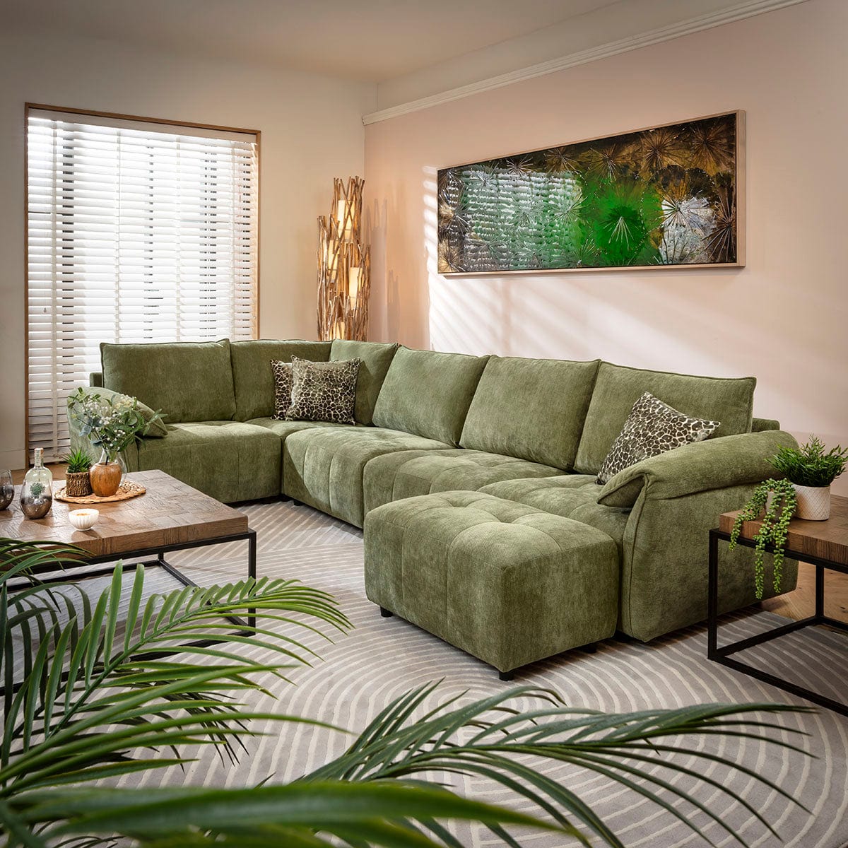 Jasmin Modern 5 Seater Modular Corner Sofa Green 323x173cm 8