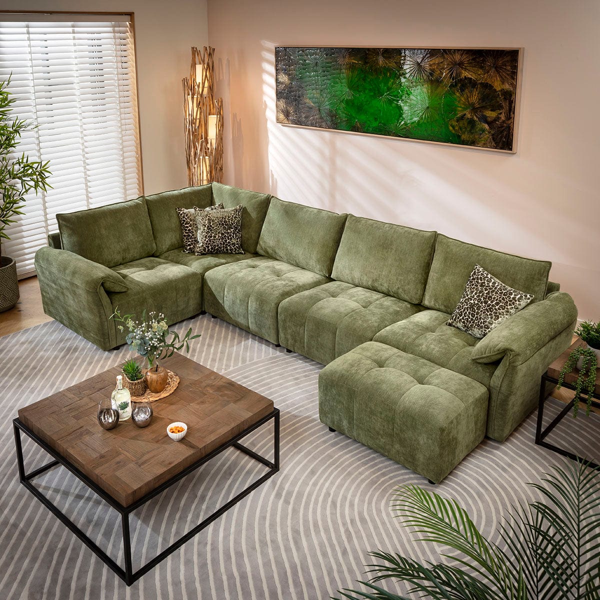 Jasmin Modern 5 Seater Modular Corner Sofa Green 323x173cm 8