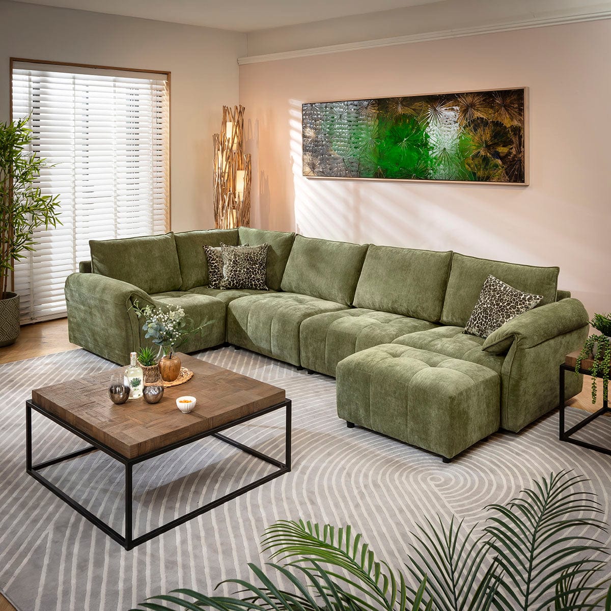 Jasmin Modern 5 Seater Modular Corner Sofa Green 323x173cm 8