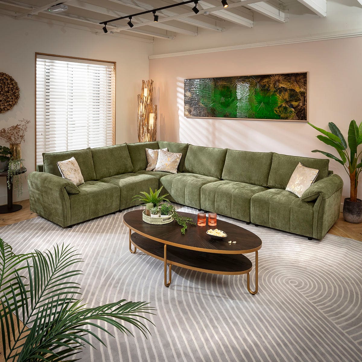 Jasmin Modern 6 Seater Modular Corner Sofa Green 323x248cm 15