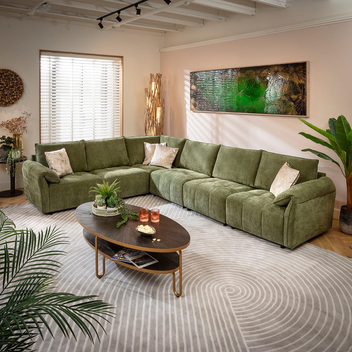 Jasmin Modern 6 Seater Modular Corner Sofa Green 323x248cm 15