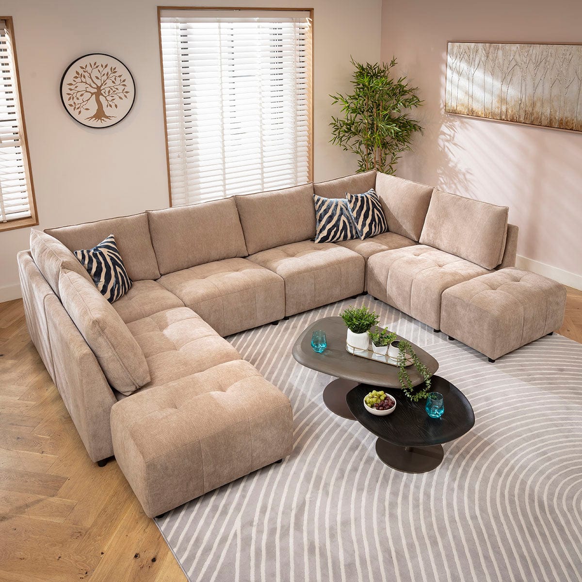 Jasmin Modern 6 Seater Modular U-Shape Chaise Sofa Beige 320x210cm 10