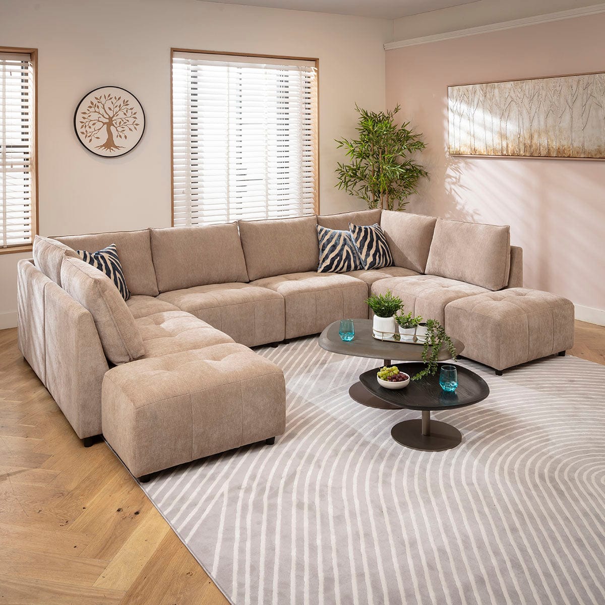 Jasmin Modern 6 Seater Modular U-Shape Chaise Sofa Beige 320x210cm 10