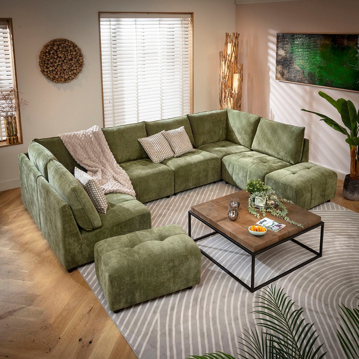 Jasmin Modern 6 Seater Modular U-Shape Chaise Sofa Green 320x210cm 10