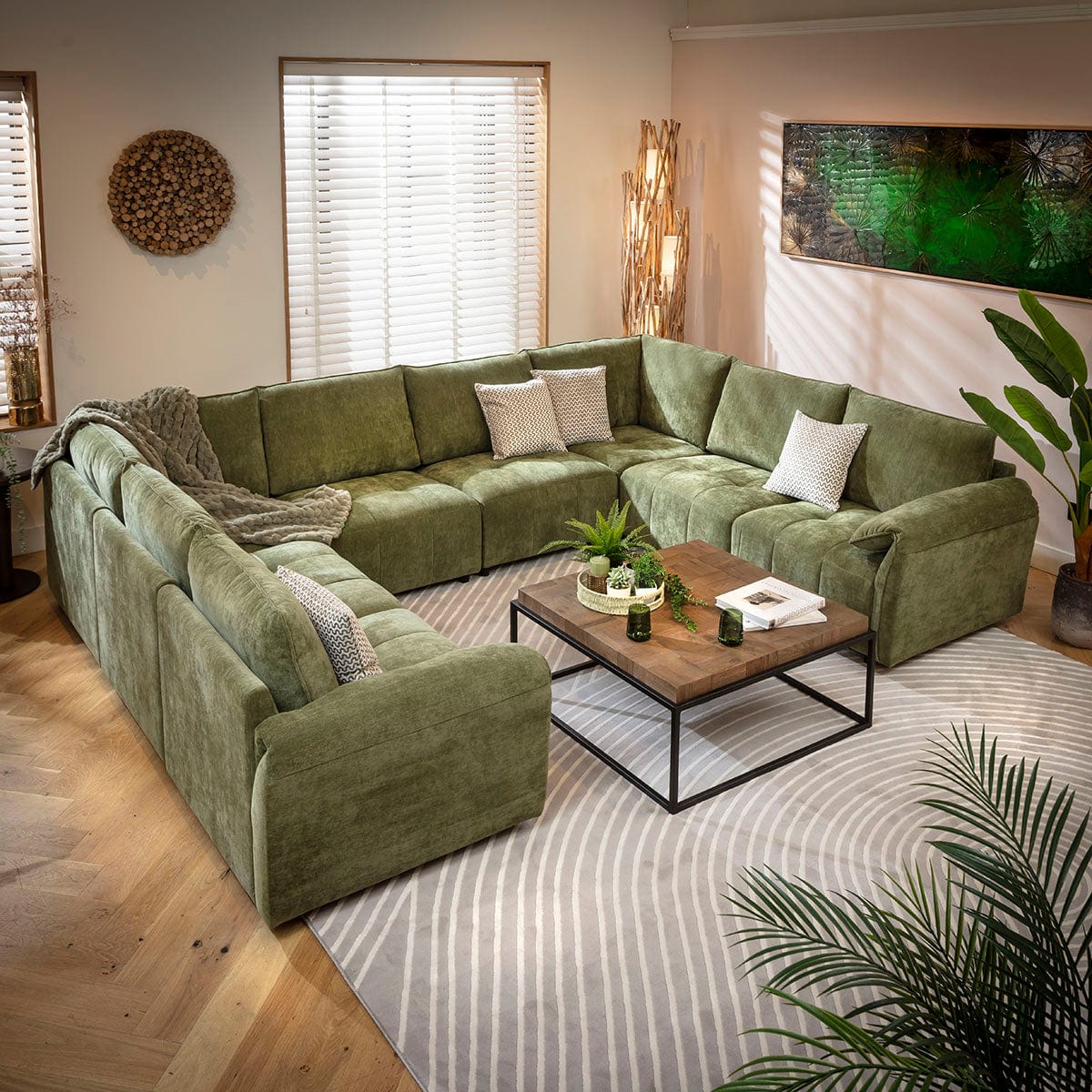 Jasmin Modern 8 Seater Modular U-Shape Corner Sofa Green 320x248cm 11