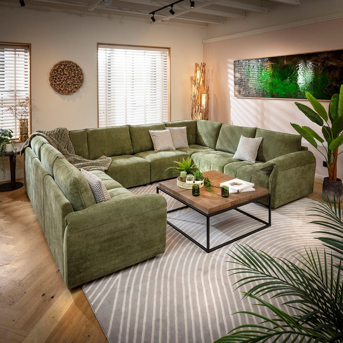 Jasmin Modern 8 Seater Modular U-Shape Corner Sofa Green 320x248cm 11