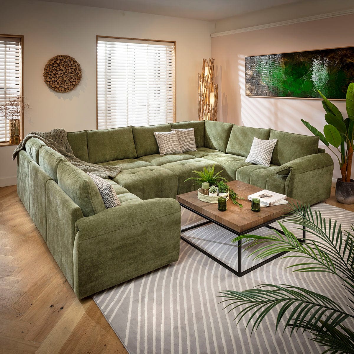 Jasmin Modern 8 Seater Modular U-Shape Corner Sofa Green 320x248cm 11B