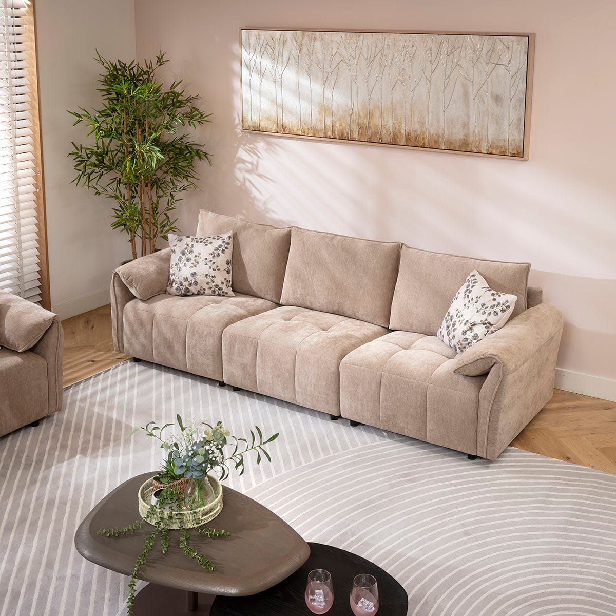 Jasmin Small 3 & 2 Seater Sofa Set Beige Woven Fabric 1+2S