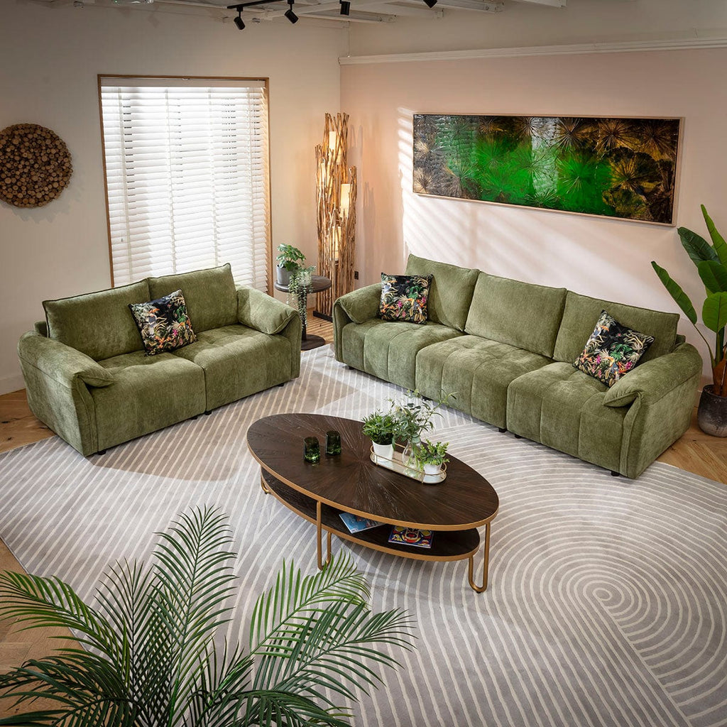 Jasmin Small 3 & 2 Seater Sofa Set Green Woven Fabric 1+2S