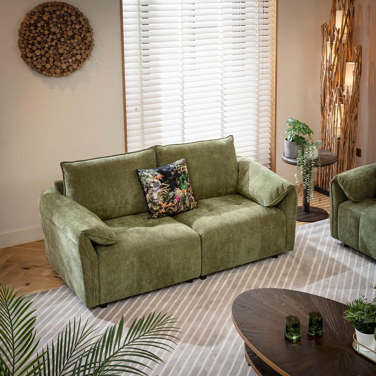 Jasmin Small 3 & 2 Seater Sofa Set Green Woven Fabric 1+2S