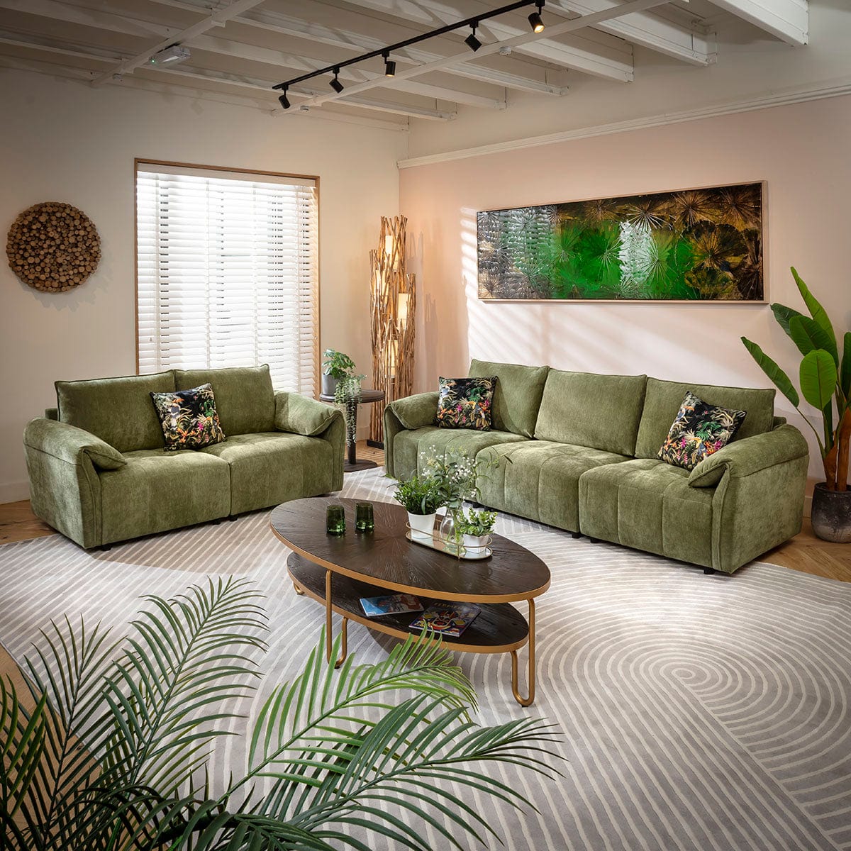 Jasmin Small 3 & 2 Seater Sofa Set Green Woven Fabric 1+2S