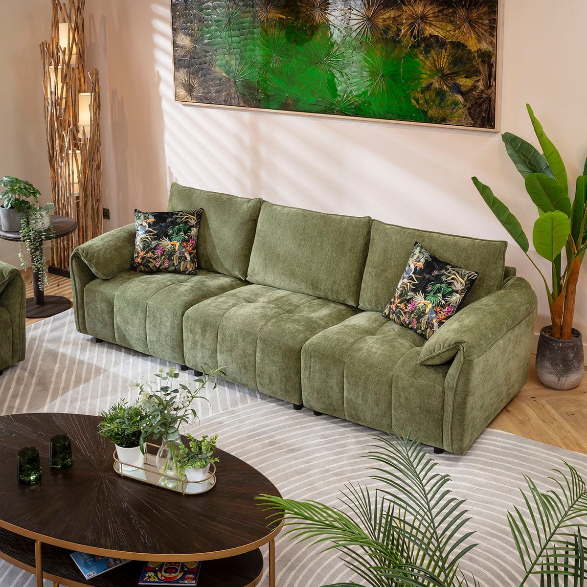 Jasmin Small 3 & 2 Seater Sofa Set Green Woven Fabric 1+2S