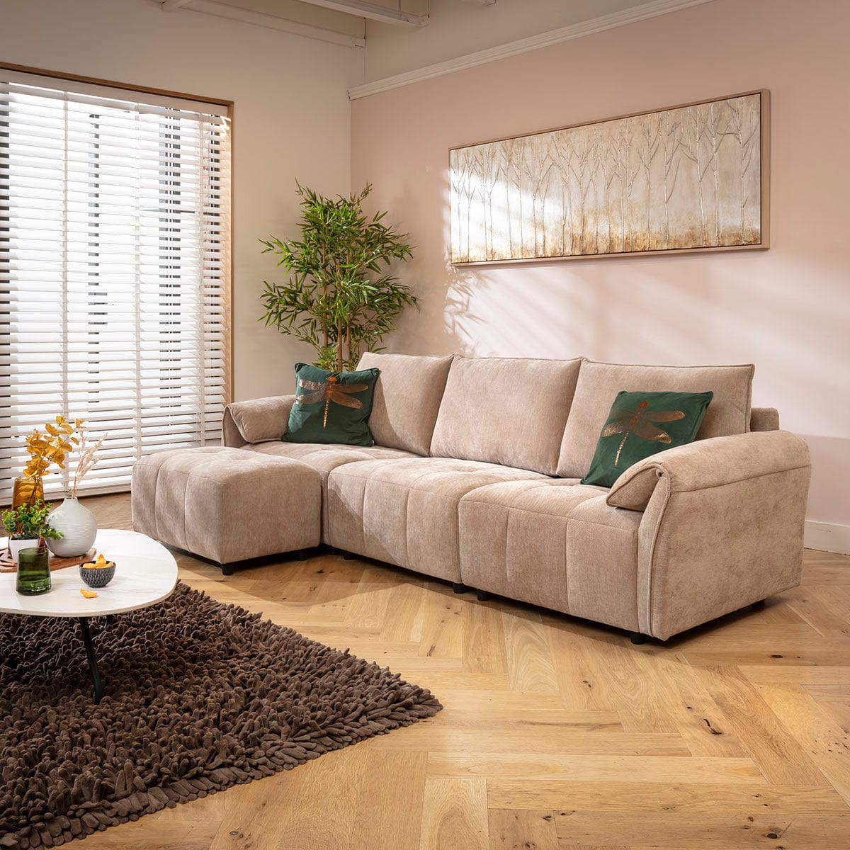 Jasmin Small 3 Seater Modular Corner Chaise Sofa Beige 251x138cm 2