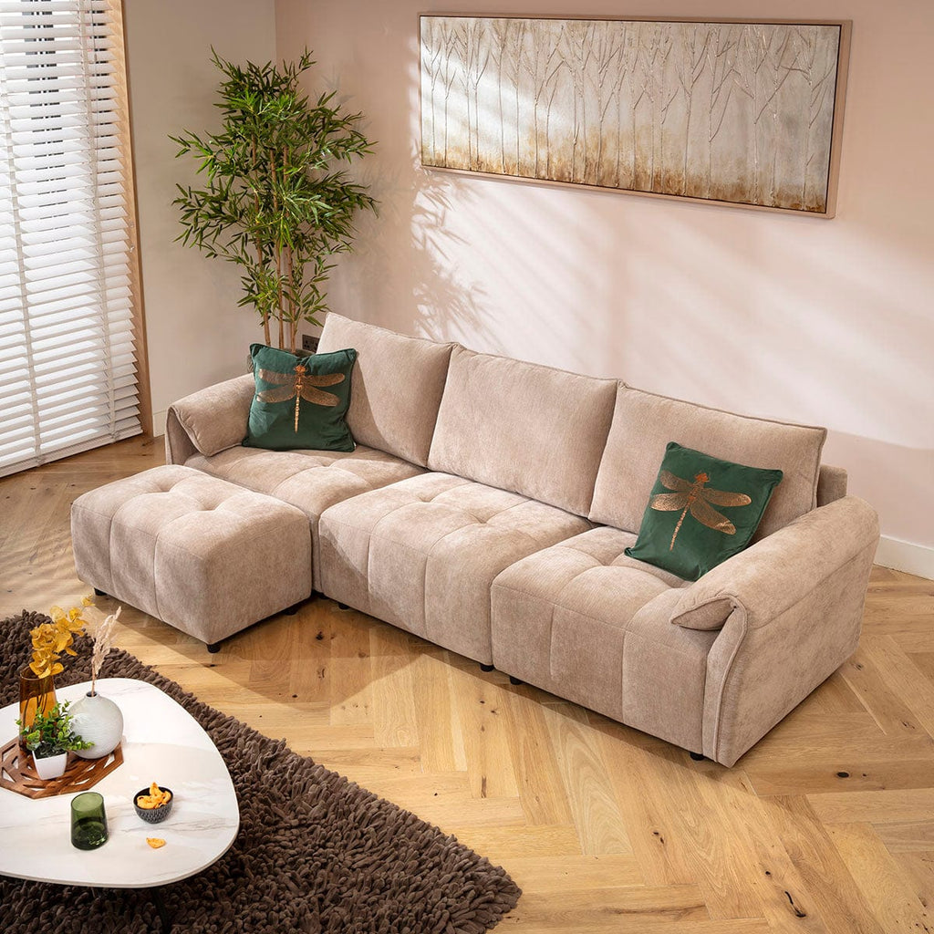 Jasmin Small 3 Seater Modular Corner Chaise Sofa Beige 251x138cm 2