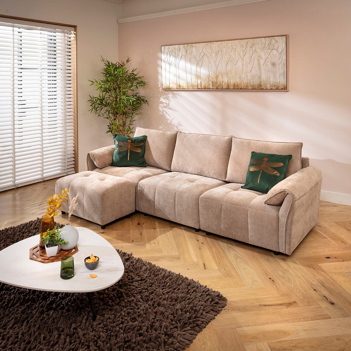 Jasmin Small 3 Seater Modular Corner Chaise Sofa Beige 251x138cm 2