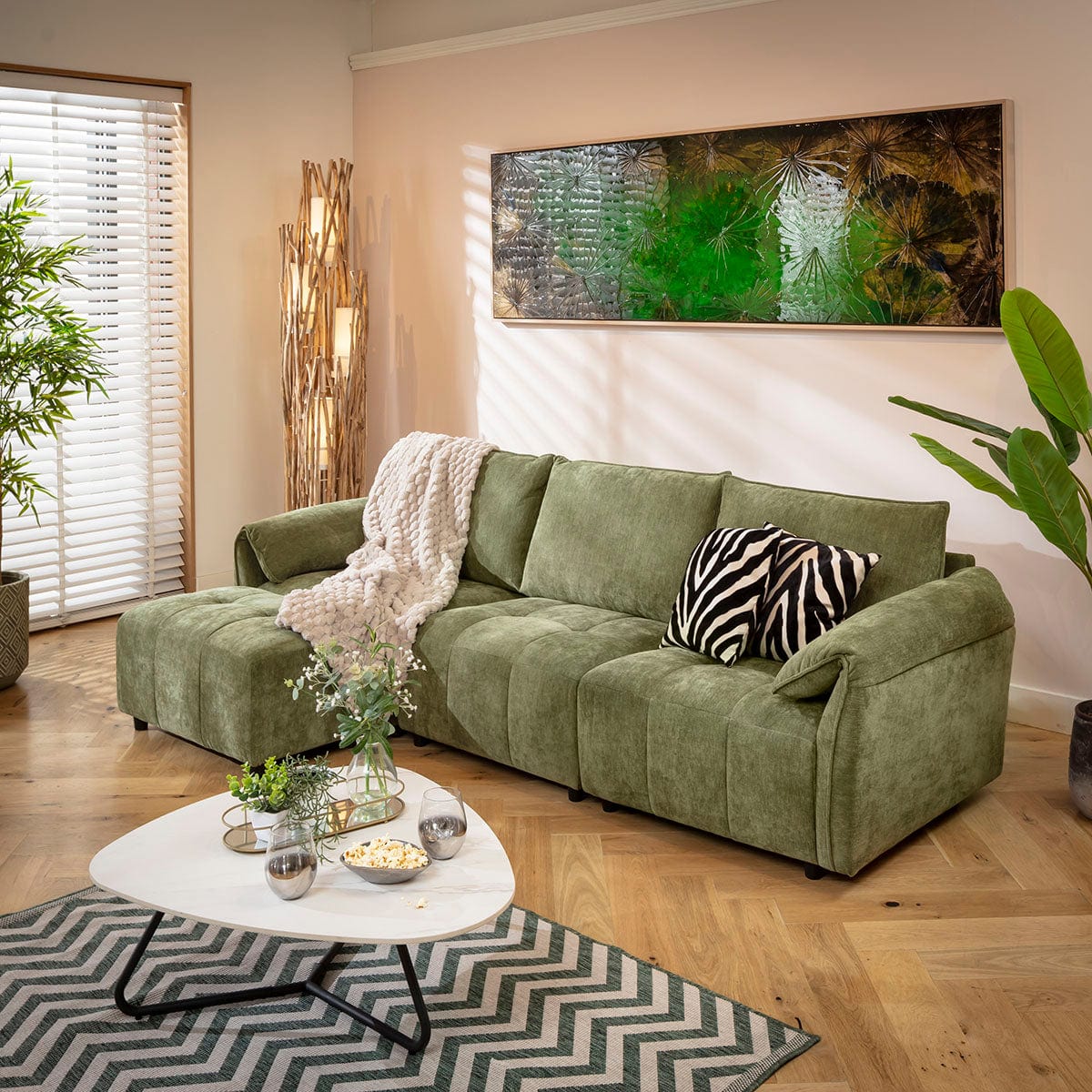 Jasmin 3 Seater Modular Corner Chaise Sofa Green 251x138cm 2