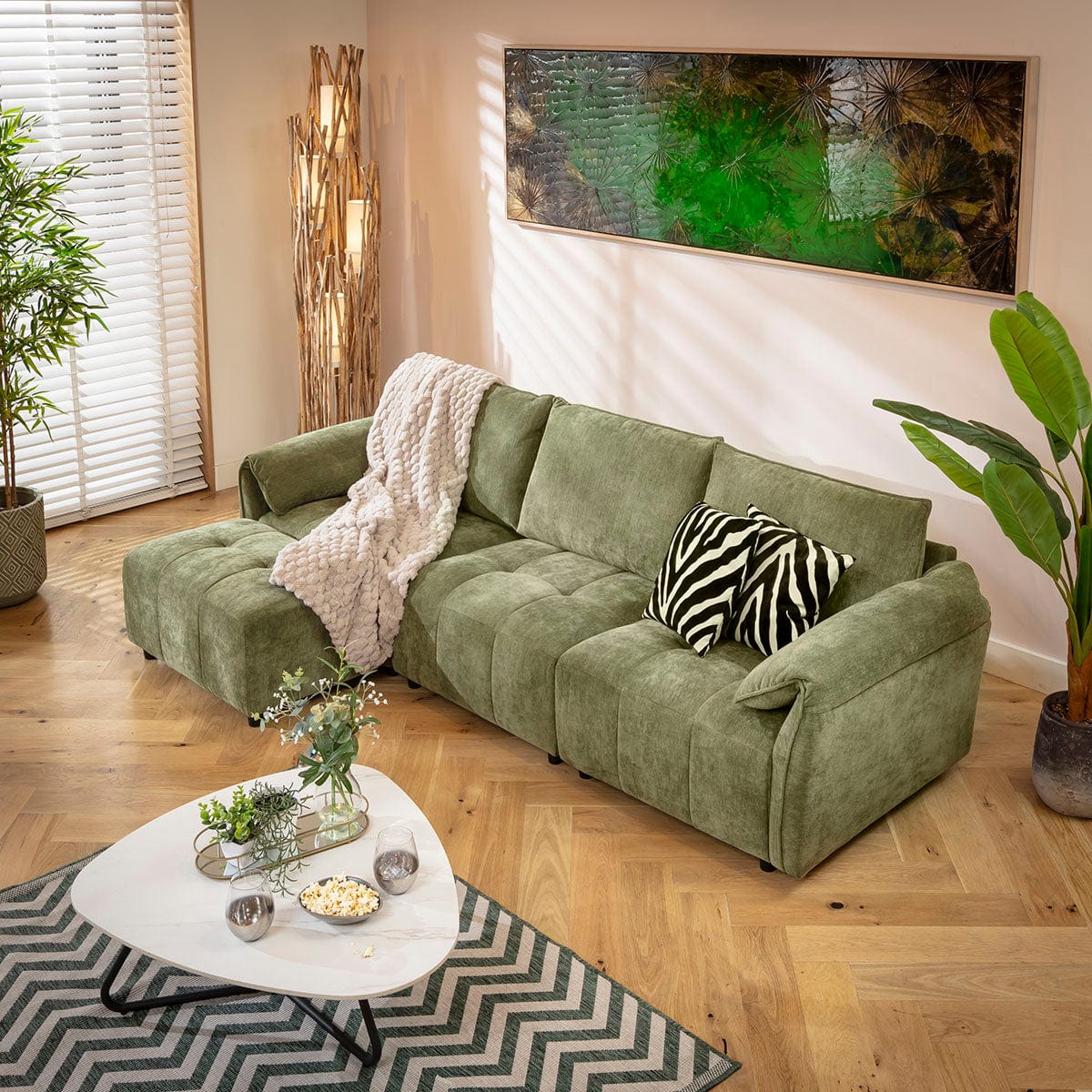 Jasmin 3 Seater Modular Corner Chaise Sofa Green 251x138cm 2