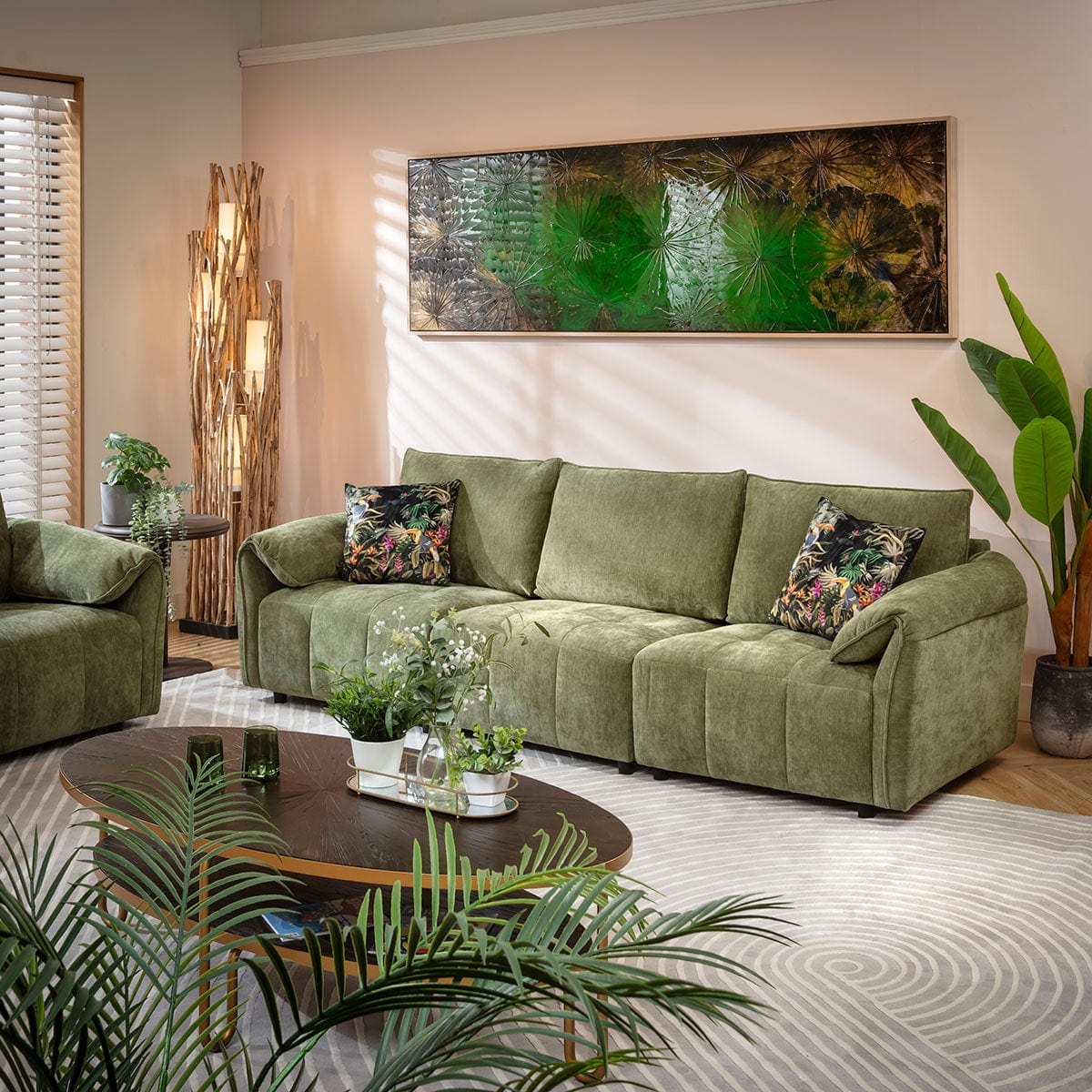 Jasmin Small 3 Seater Sofa Green 251x88cm 1