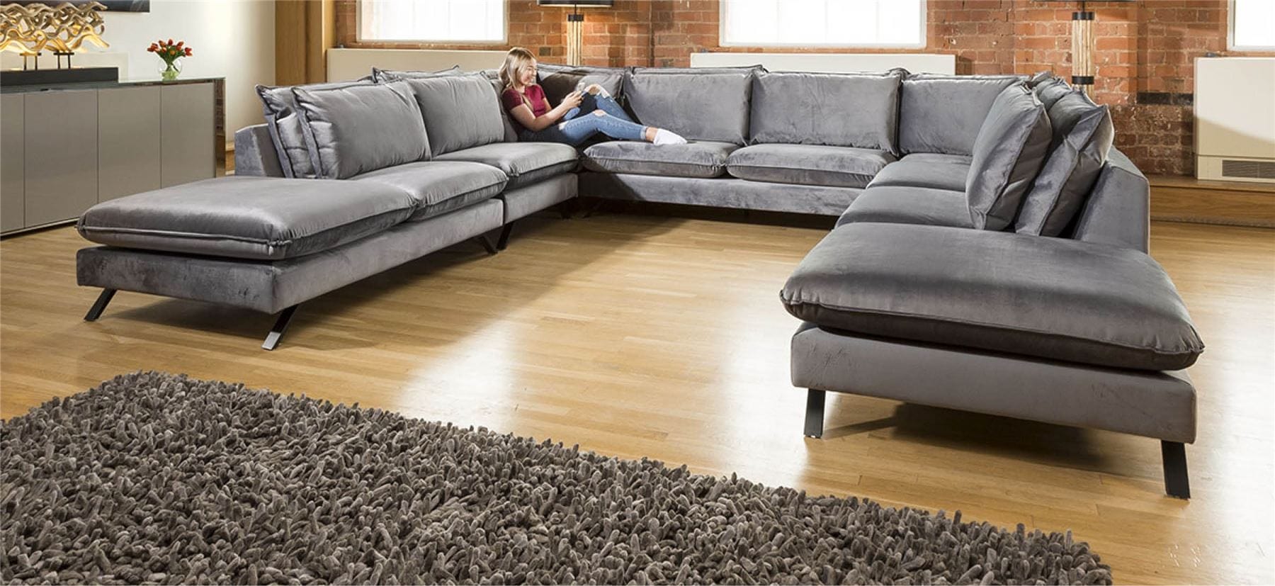 Ellie Extra Large U Shape Modular Cinema Sofa Many Fabrics 3.8 x 3.51m